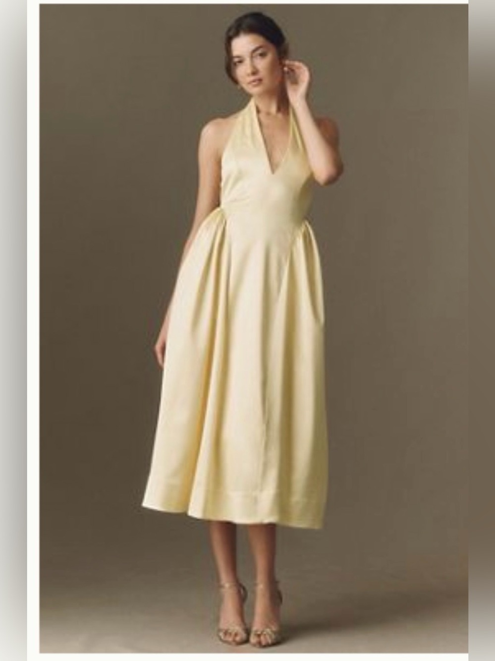 BHLDN Plunge Halter-Neck Satin Maxi Dress